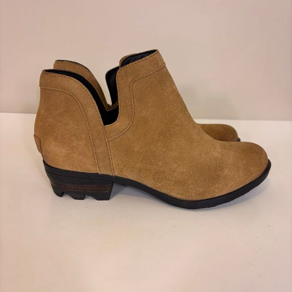 Sorel Tan Leather Suede Cutout Side Pull On Ankle Booties Size 7 - Picture 1 of 8